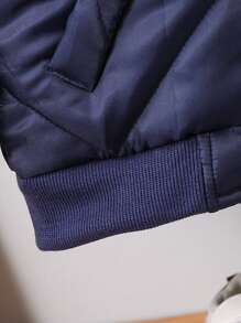 SHEIN Áo khoác cổ lông ấm áp dài tay dày cho bé trai/bé gái thời trang thường ngày, thích hợp cho chuyến đi ngoài trời, mùa thu/đông - Xanh đậm - Xem 5