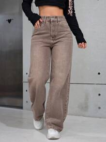 Jeans rectos con efecto desgastado casual