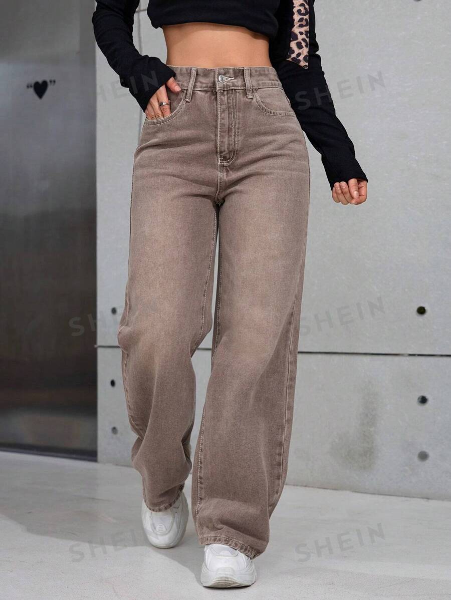 Jeans rectos con efecto desgastado casual