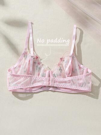 SHEIN 女士花卉刺绣装饰钢圈文胸内衣