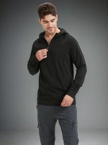Manfinity Sport Corelite Solid Color Half Zip Up Hooded Casual Long Sleeve Sweatshirt - Black - View 3