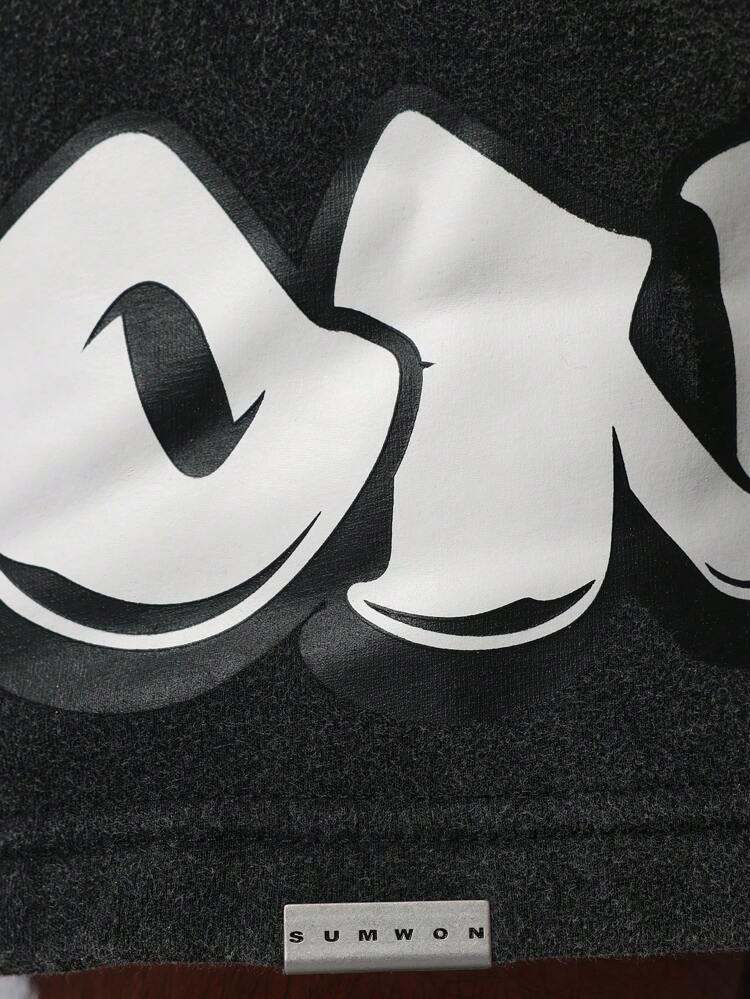 Washed Short With Drawstrings & Graffiti Graphic Print