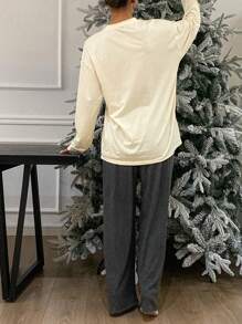 DAZY Fruit Pattern Decor Loose T-Shirt And Soft Brushed Knit Pajama Pants Set