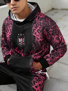 Manfinity EMRG بدلة رياضية كاجوال رجالية شاملة على هودي بسحاب وبنطال مع طباعة حرفية ونمر