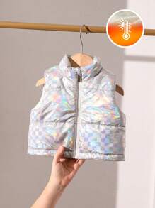 Baby Girls' Autumn/Winter Laser Collar Loose Padded Vest - Silver - View 1