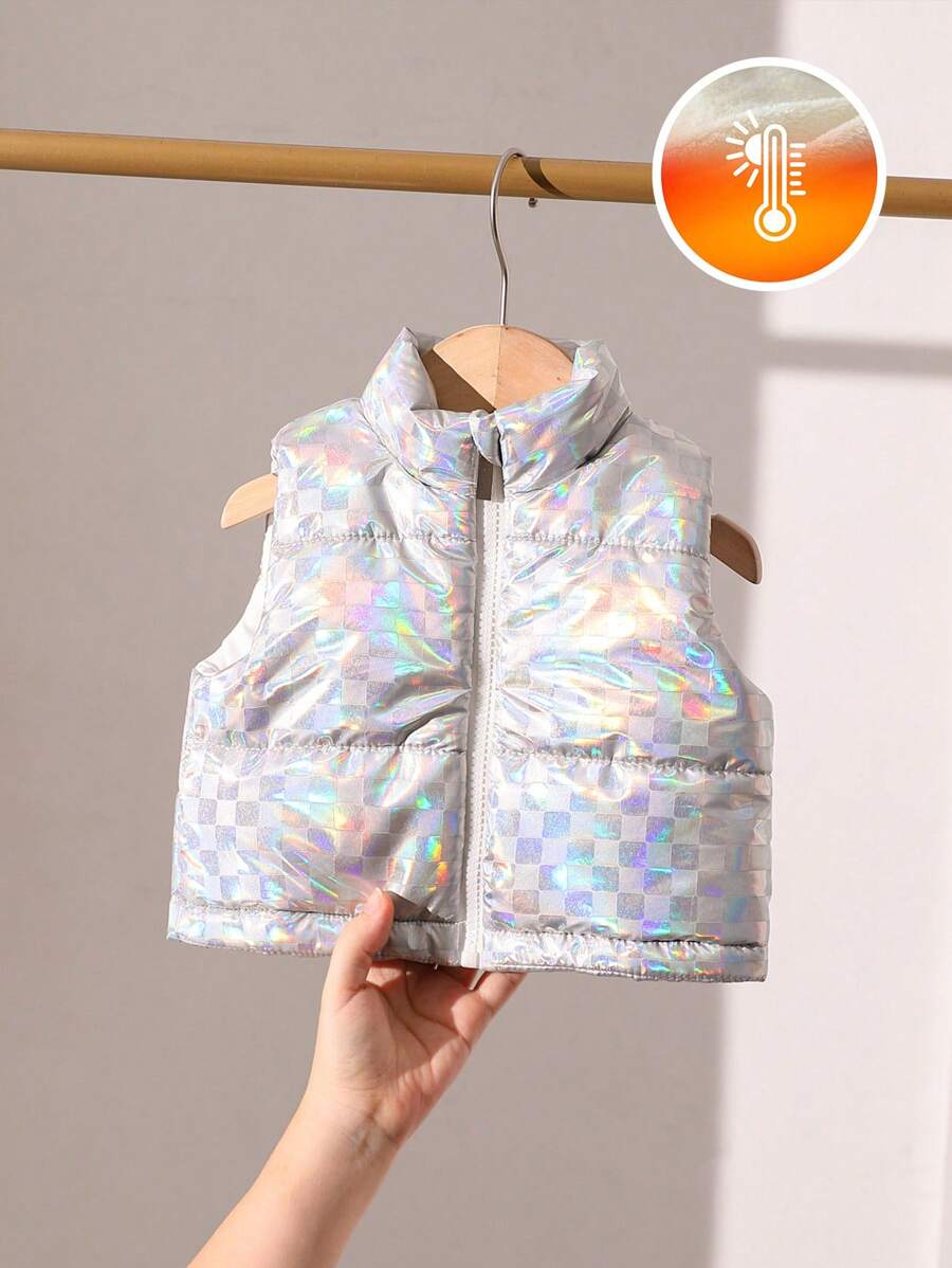 Baby Girls' Autumn/Winter Laser Collar Loose Padded Vest - Silver - View 1