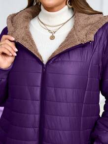 大码女式冬季纯色长袖拉链连帽羊毛休闲棉服外套