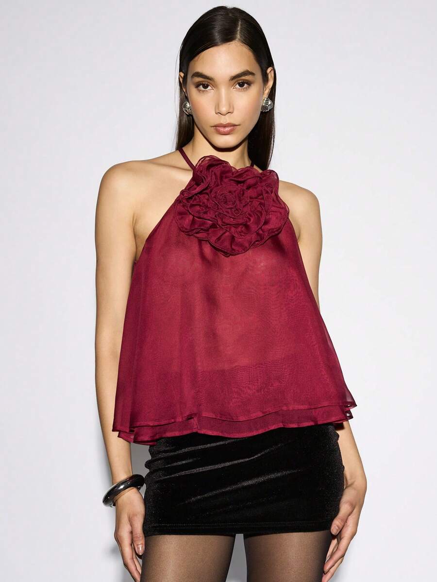 AiiRZ Top tipo camiseta de tirantes con cuello halter en rosa - Rojo - Ver 1