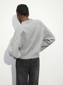 Maija Women's Lace Trim Colorblock Gray Pullover Sweater, Warm & Versatile For Autumn/Winter