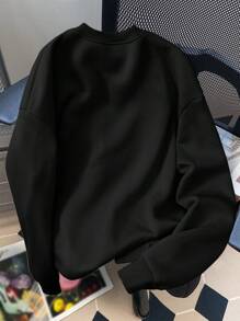 Claim Dot Men's Casual Slogan & Cartoon Figure Print Loose Fit Crew Neck Sweatshirt, Autumn/Winter