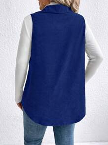 SHEIN LUNE Jaket Kasual Tanpa Lengan Kancing Tunggal Warna Polos Ukuran Plus untuk Wanita Musim Gugur - Royal Blue - View 2