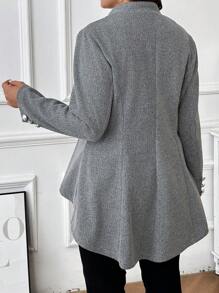 Blazer gris de talla grande para mujer con dobladillo de arco, cuello, casual para trabajo o viajes, ajuste slim, manga larga, sobretodo para otoño/invierno - Gris - Ver 2