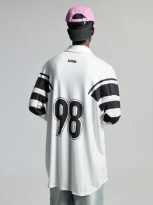 NEON BLANC Men's Woven Contrast Color Stripe & Numeral Print Long Sleeve Shirt - White - View 3