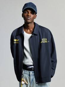 NEON BLANC Jaket Pria Lengan Panjang Motif Cetak Tenun dengan Resleting Huruf, Musim Gugur/Dingin, Untuk Aktivitas Luar Ruangan, Musim Semi - Hitam - View 2