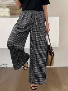 SHEIN LUNE Women's Printed Plaid Casual Loose Pants - Black - View 6