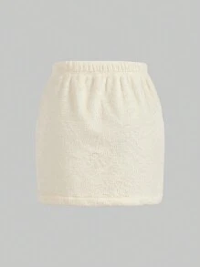 Jouncy Women V-Neck Long Sleeve Button-Up Sweatshirt & Elastic Waist Bodycon Skirt Set, Warm Thermal Lined For Winter - Apricot - View 17