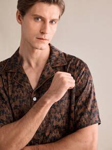 EverLounge Men's All-Over Print Front Button Short Sleeve Top And Pants Pajama Set - Multicolor - View 2