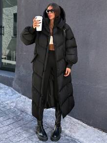 RueChic Abrigo acolchado acolchado, nueva chaqueta de invierno gruesa y cálida para mujeres, corte holgado, con capucha y mangas anchas tipo murciélago