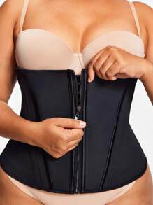 SHEIN Plus Size Women's Solid Color Zip Placket Waist Cincher - Black - View 3