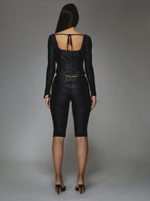 MISSGUIDED Velour Tailored Square Neck Long Sleeves Corset Top And Capri Pants Two Piece Co Ord Set - Black - View 2