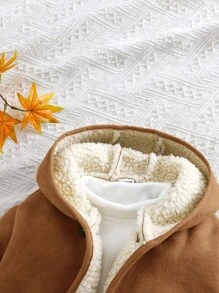 SHEIN Chaqueta con capucha de forro polar suave y adorable para bebé niña, cálida para otoño/invierno