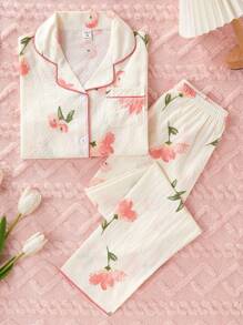 2 件女童休闲印花长袖开衫和长裤家居服套装 - 彩色 - 查看 3