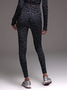 Musera Sport High Waist Ribbed Leopard Print Active-Wear Leggings , Padel, Tennis, Pickleball Gym Fitness - Multicolor - View 4