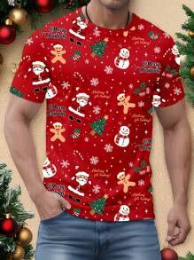 Manfinity Homme Manfinity Men's Christmas Slogan & Snowman Print Round Neck Short Sleeve Casual T-Shirt