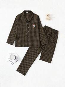 2pcs/Set Teen Girls Plaid Pattern Long Sleeve Cardigan & Pants, Casual Comfortable Loungewear Set