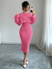Chiquease New Round Neck Twist Pattern Sweater Women Set, Sexy And Slimming Sweater Dress Twinset