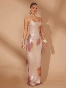 Lumalex Summer Vacation Bohemian BOHO Sea Beach Hot Outdoor Richly Layered Wedding Season Banquet Coming Of Age Ceremony Beach Seaside Spring Holiday Party Banquet Wedding Long Sequined Bodycon Sheer Jumpsuit Dress For Women