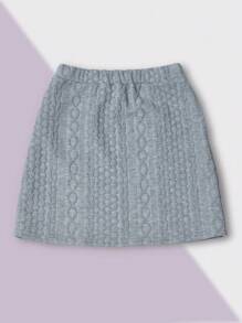 SUMWON Tween Girls Cable Knit Texture Hoodie Skirt Set Autumn Winter Wear Fashionable Two Piece Outfit Cropped Top A Line Bottom Cozy Casual Sweater Coordinates - Grey - View 3