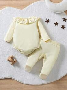 Baby Mädchen Aprikot farbener gestrickter weicher Lässig Bodysuit mit Langarmoberteil, 2-teiliges Outfit Set für Herbst/Winter - Aprikosenfarben - Übersicht 2