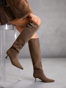 CUCCOO SZL 1 Pair Black Pointy Toe Thigh High Boots For Women, Suitable For Autumn/Winter New Year Holiday Valentines
