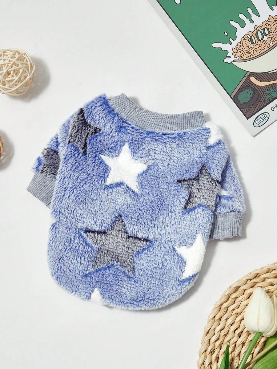 PETSIN 1件宠物狗/猫抓绒星形印花保暖圆领衫 - 彩色 - 查看 1