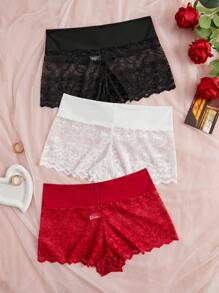 SHEIN 3 件套大码女式蕾丝内裤、浪漫性感三角裤和法式比基尼内衣 - 彩色 - 查看 3