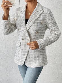 SHEIN LUNE Minimalistic Fashion Casual Suit Jacket, For Everyday Wear Fall Cloth For Women - White - View 4