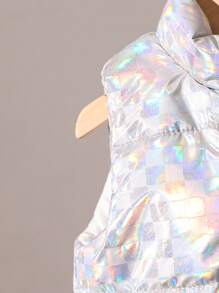 Baby Girls' Autumn/Winter Laser Collar Loose Padded Vest - Silver - View 5