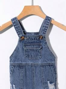 SHEIN Baby Boy Light Washed Blue Distressed Simple Casual Cuffed Straight Leg Denim Bib Overalls - Light Wash - View 3