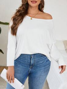 SHEIN Essnce Top de mujer talla grande, 2 piezas, top de hombro asimétrico, top exterior, ropa de primavera para mujer, concierto de mujer