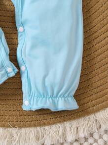 Baby Girl Knitted Collared Butterfly Pattern Ruffle Hem Jumpsuit, Casual & Versatile Loungewear, Autumn/Winter - Blue - View 4