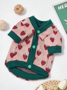 PETSIN 1pc Pet Cat/Dog Floral Vintage Strawberry Pattern Knitted Cardigan Sweater, Suitable For Dogs,Christmas,Christmas Decorations