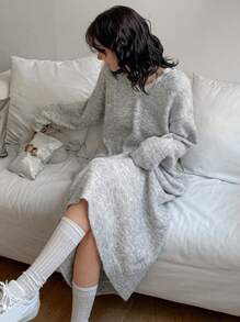 DAZY Women's Casual Contrast Lace Trim Sweater Dress, For Autumn/Winter,Fall Women Clothes