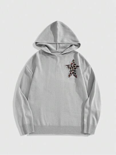 Street Life Sudadera casual con capucha de manga larga con estampado de leopardo y textura de estrella, adecuada para uso diario de hombres