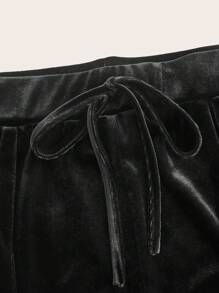 SHEIN EZwear 大码休闲纯色直筒裤 - 黑色 - 查看 5