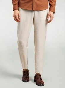Manfinity VCAY Men's Woven Long Mid-Waisted Business Casual Suit Trousers Straight Pants, Suitable For Daily Wear In Spring And Summer
