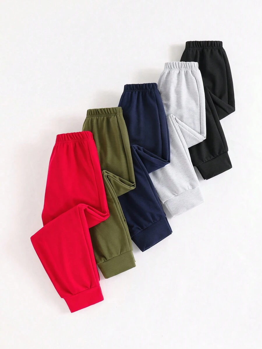 5 条装 男童休闲纯色百搭运动裤，适合秋冬季 - 彩色 - 查看 1