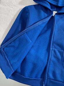 SHEIN 2pcs/Set Young Boys Casual Cozy Simple Knitted Hoodies In Black And Blue, Warm Comfy For Outdoor, School, Daily Gathering, Suitable For Autumn Winter Season Hoodie Jacket For Kidshoody Jacket For Kidshoodie For Kids Boyzip Up Hoodie Kids - Blue - View 3
