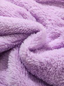 SHEIN Playful Pals Baby Girls Infant Casual Cute Hooded Long Sleeve Cinched Waist Loose Rainbow Unicorn Print Fluffy Collar Fleece Thicken Warm Winter Jacket - Purple - View 3