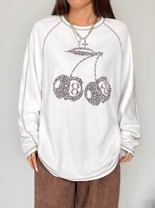 SHEIN EZwear Women's Casual Long Sleeve T-Shirt With Outer Stitching And Raglan Sleeve Design